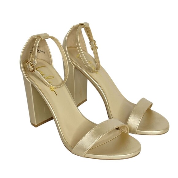 Lulu's Taylor Gold Ankle Strap Heels Block Heel size 7 - Picture 1 of 15